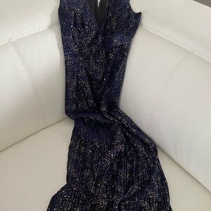 Elegant Navy and Gold Evening Gown